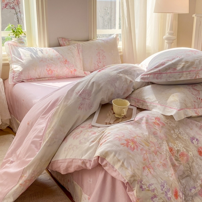 91家纺网 家纺一手货源 找家纺 凌鼎 2026新款全棉数码印花四件套 花枝语-香槟