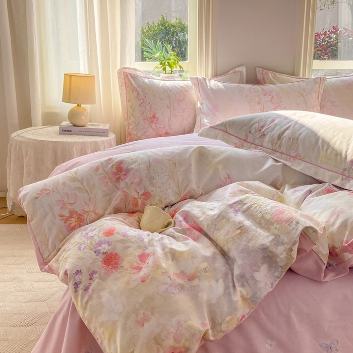 91家纺网 家纺一手货源 找家纺 凌鼎 2026新款全棉数码印花四件套 花枝语-香槟