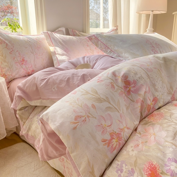 91家纺网 家纺一手货源 找家纺 凌鼎 2026新款全棉数码印花四件套 花枝语-香槟