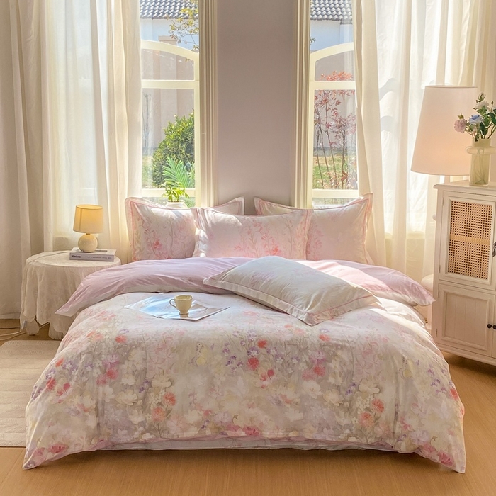 91家纺网 家纺一手货源 找家纺 凌鼎 2026新款全棉数码印花四件套 花枝语-香槟