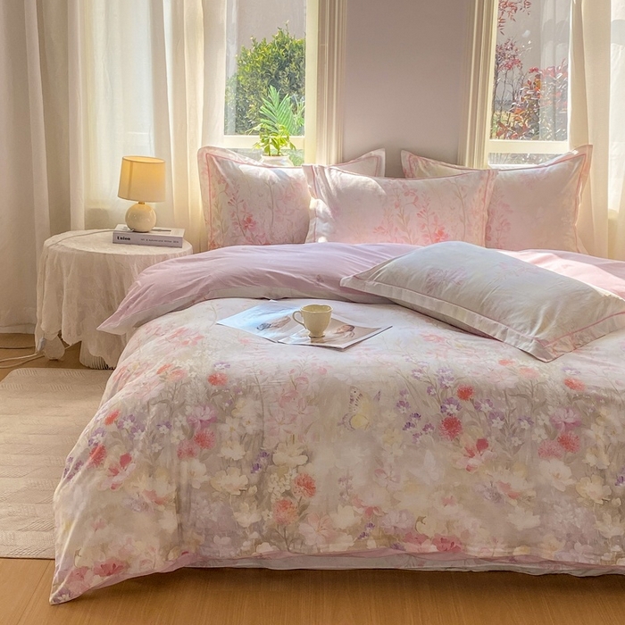 91家纺网 家纺一手货源 找家纺 凌鼎 2026新款全棉数码印花四件套 花枝语-香槟