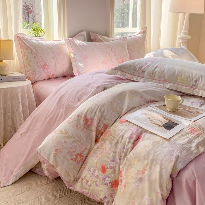 91家纺网 家纺一手货源 找家纺 凌鼎 2026新款全棉数码印花四件套 花枝语-香槟