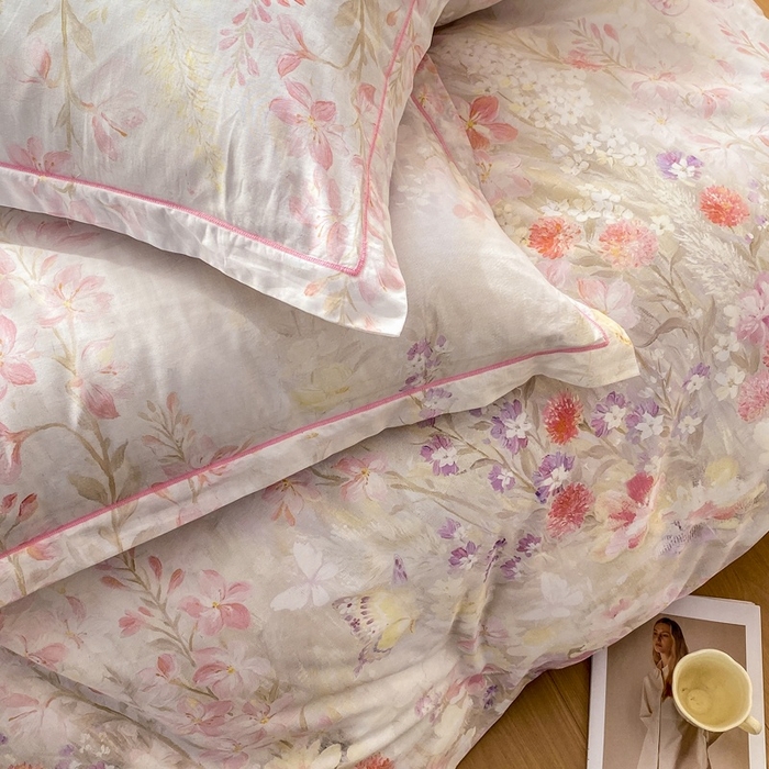 91家纺网 家纺一手货源 找家纺 凌鼎 2026新款全棉数码印花四件套 花枝语-香槟