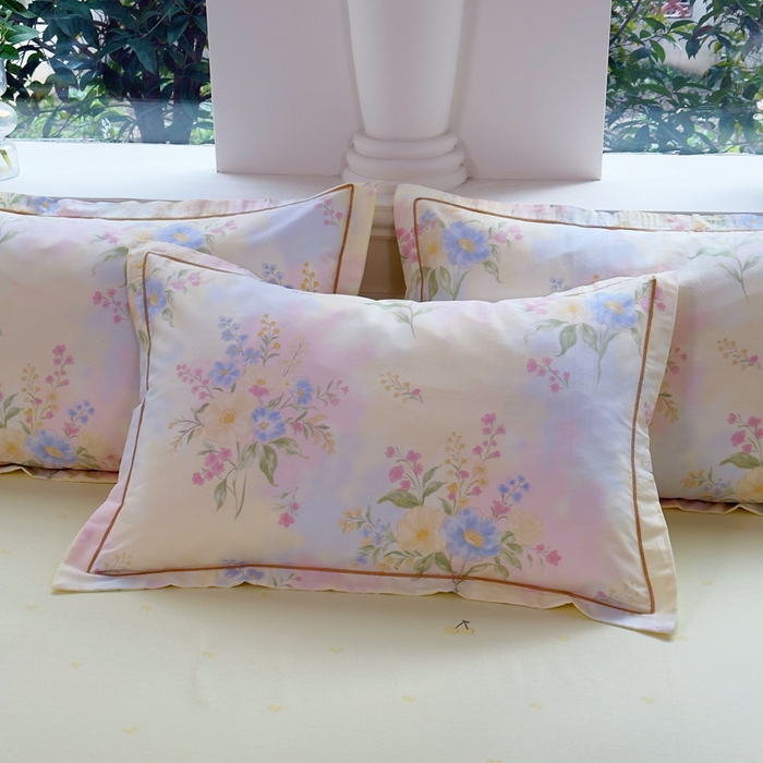 91家纺网 家纺一手货源 找家纺 铭博家纺 新款直播爆款网红全棉四件套13070印花吊边一字绣纯棉被套工艺款 琪花瑶草