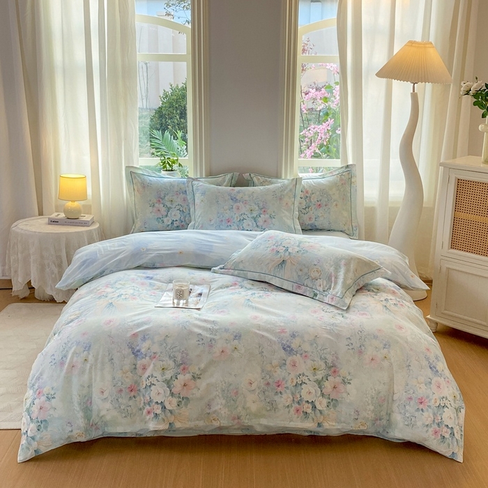 91家纺网 家纺一手货源 找家纺 凌鼎 2026新款全棉数码印花四件套 迷漾幻彩兰