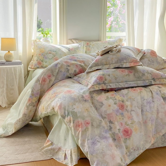 91家纺网 家纺一手货源 找家纺 凌鼎 2026新款全棉数码印花四件套 浓情绽放