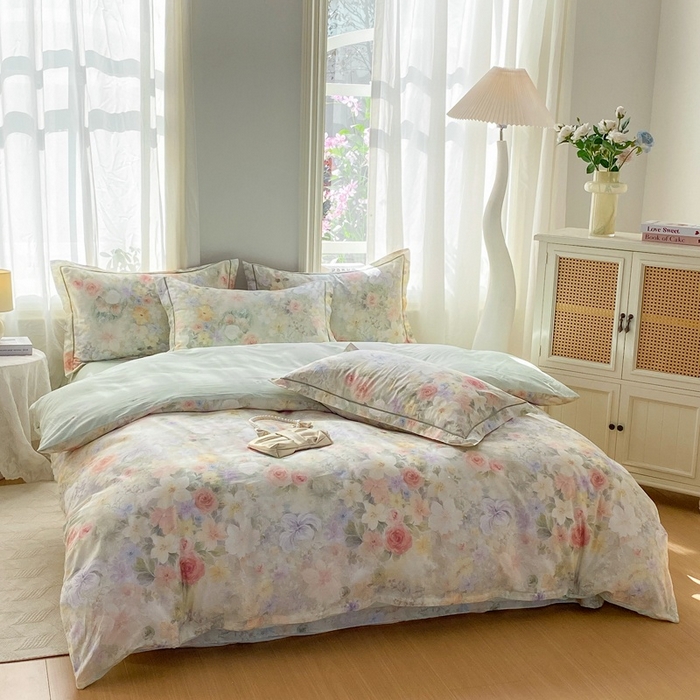 91家纺网 家纺一手货源 找家纺 凌鼎 2026新款全棉数码印花四件套 浓情绽放