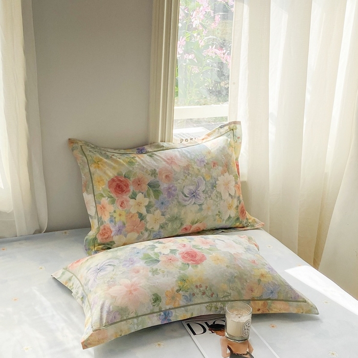 91家纺网 家纺一手货源 找家纺 凌鼎 2026新款全棉数码印花四件套 浓情绽放绿