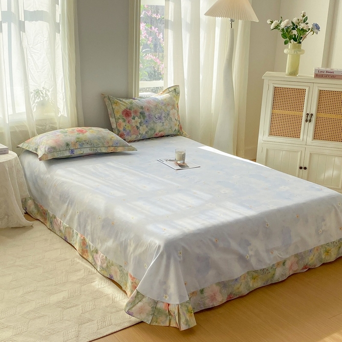 91家纺网 家纺一手货源 找家纺 凌鼎 2026新款全棉数码印花四件套 浓情绽放绿