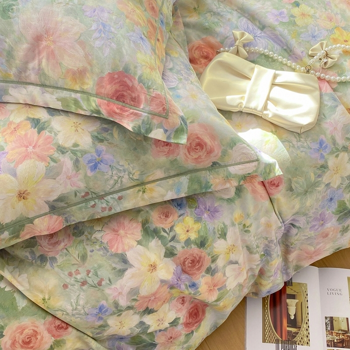 91家纺网 家纺一手货源 找家纺 凌鼎 2026新款全棉数码印花四件套 浓情绽放绿