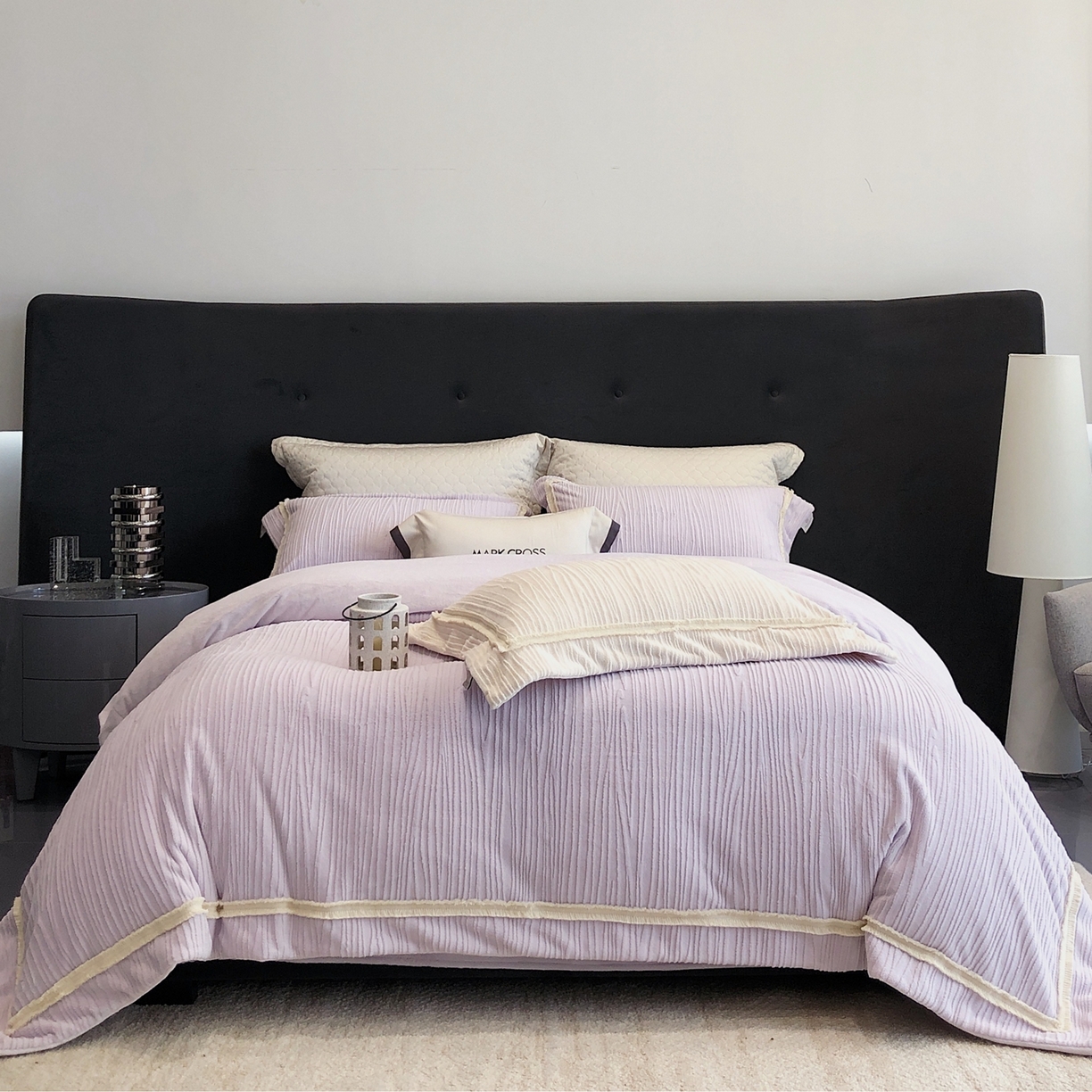 91家纺网 家纺一手货源 找家纺 佳汐蓝家纺 2026新款奢雅云柔立体浮雕流苏款四件套绒绒仙踪（标价为控价） 绒绒仙踪-星空紫