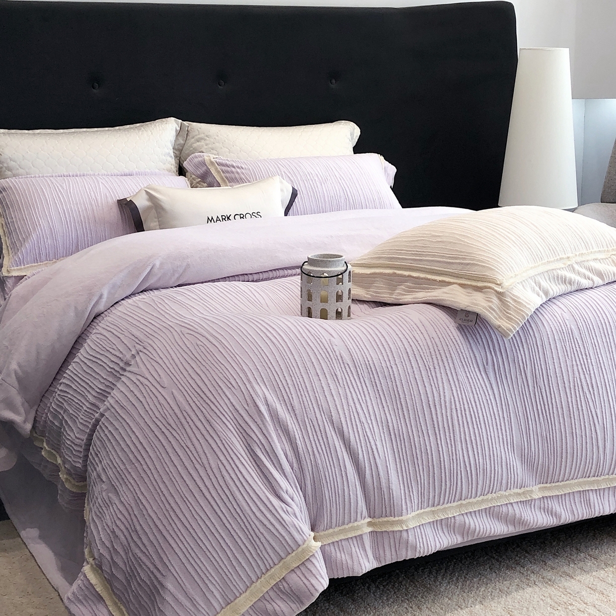 91家纺网 家纺一手货源 找家纺 佳汐蓝家纺 2026新款奢雅云柔立体浮雕流苏款四件套绒绒仙踪（标价为控价） 绒绒仙踪-星空紫