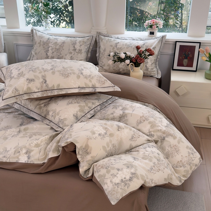 91家纺网 家纺一手货源 找家纺 铭博家纺 新款直播爆款网红全棉四件套13070印花吊边一字绣纯棉被套工艺款 秋晚云山