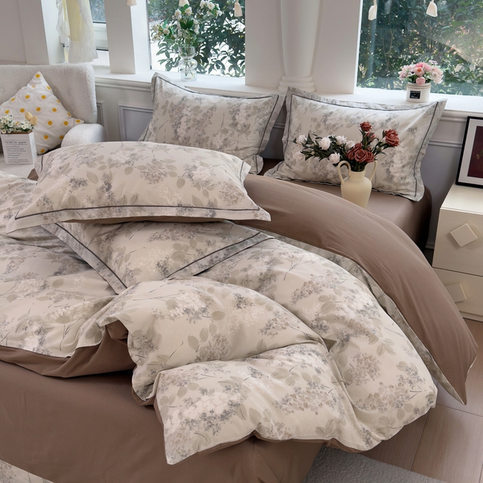 91家纺网 家纺一手货源 找家纺 铭博家纺 新款直播爆款网红全棉四件套13070印花吊边一字绣纯棉被套工艺款 秋晚云山