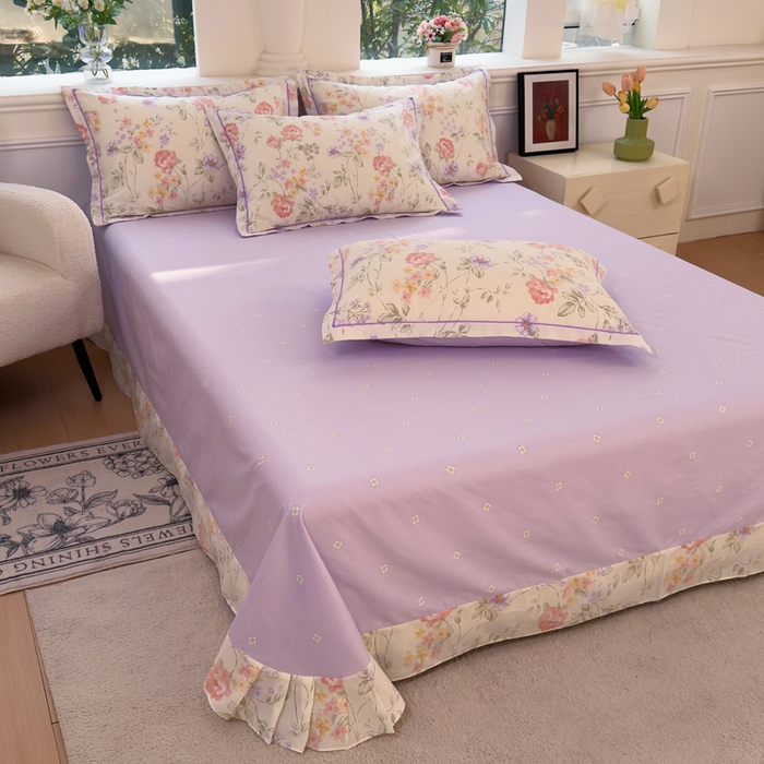 91家纺网 家纺一手货源 找家纺 铭博家纺 新款直播爆款网红全棉四件套13070印花吊边一字绣纯棉被套工艺款 时夏