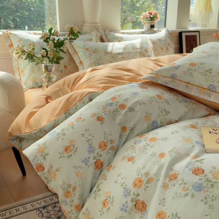 91家纺网 家纺一手货源 找家纺 铭博家纺 新款直播爆款网红全棉四件套13070印花吊边一字绣纯棉被套工艺款 烟雨江南-兰