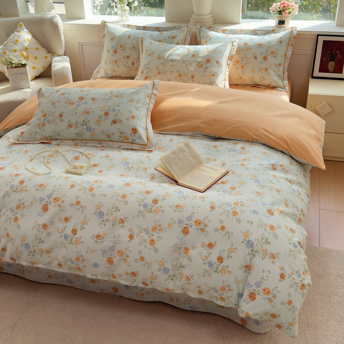 91家纺网 家纺一手货源 找家纺 铭博家纺 新款直播爆款网红全棉四件套13070印花吊边一字绣纯棉被套工艺款 烟雨江南-兰