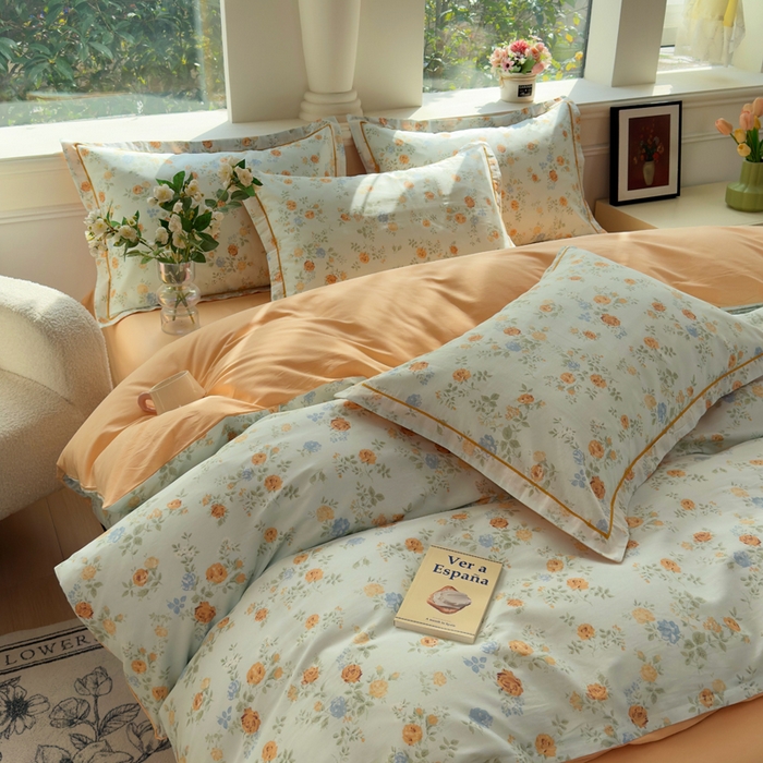 91家纺网 家纺一手货源 找家纺 铭博家纺 新款直播爆款网红全棉四件套13070印花吊边一字绣纯棉被套工艺款 烟雨江南-兰