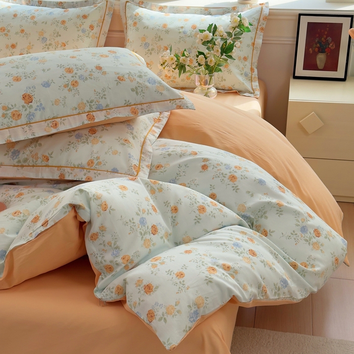 91家纺网 家纺一手货源 找家纺 铭博家纺 新款直播爆款网红全棉四件套13070印花吊边一字绣纯棉被套工艺款 烟雨江南-兰