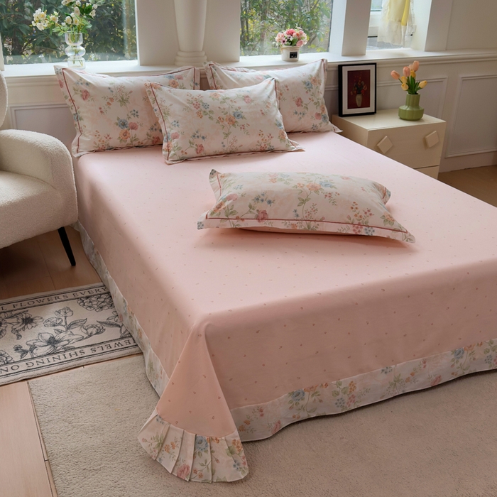 91家纺网 家纺一手货源 找家纺 （总）铭博家纺 2025新款直播热款全棉吊边一字绣工艺款13070印花全棉单床单