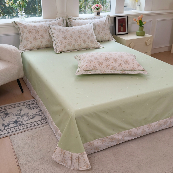 91家纺网 家纺一手货源 找家纺 （总）铭博家纺 2025新款直播热款全棉吊边一字绣工艺款13070印花全棉单床单