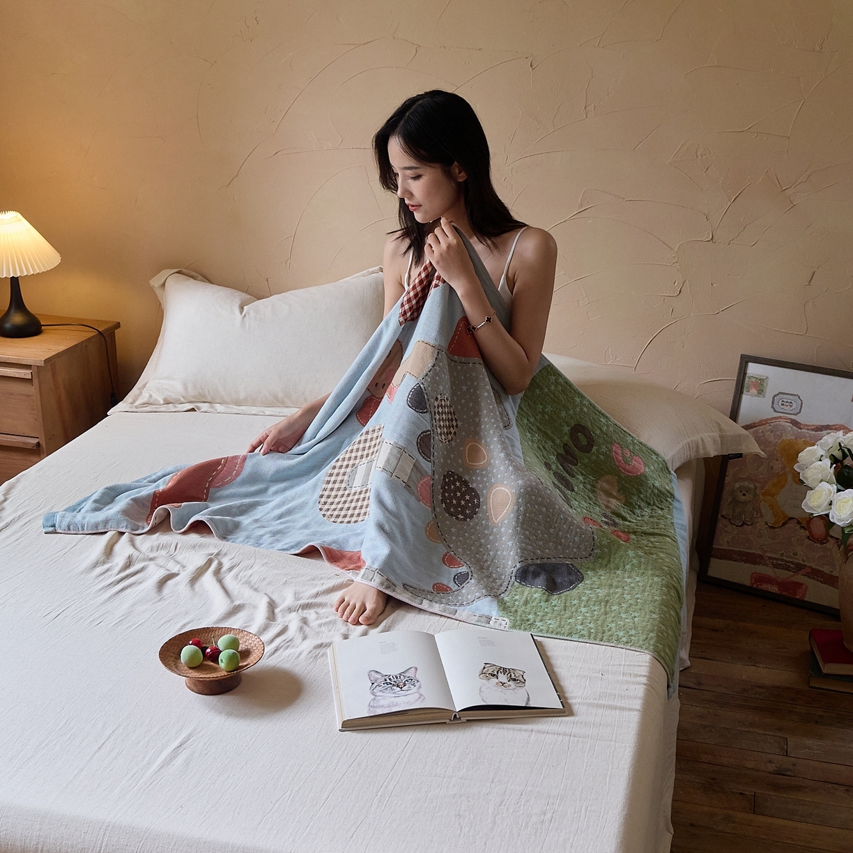 91家纺网 家纺一手货源 找家纺 （总）沐瑟家纺 2025新款卡通A类全棉四层纱布浴巾加大毛巾-第五组