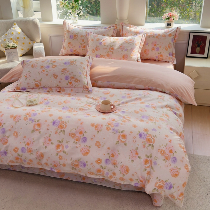 91家纺网 家纺一手货源 找家纺 铭博家纺 2025新款直播热款全棉吊边一字绣工艺款13070印花全棉单床单 浮云花浔