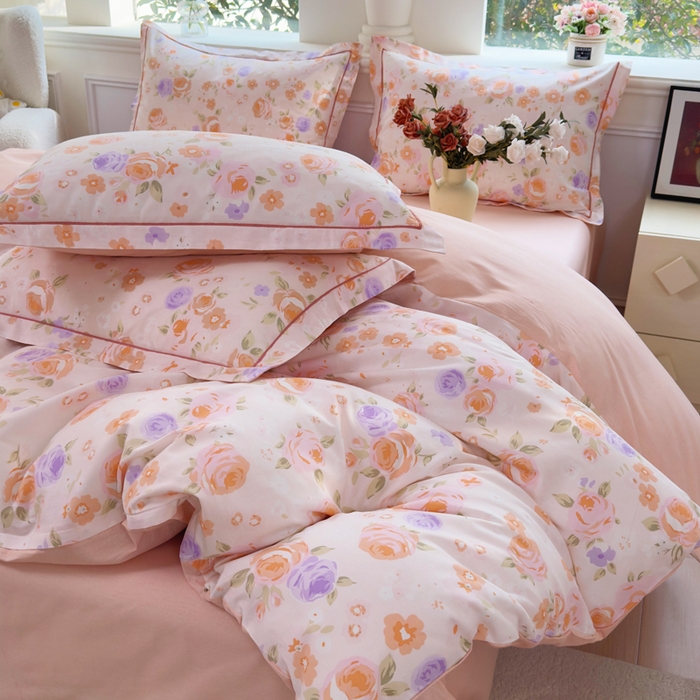 91家纺网 家纺一手货源 找家纺 铭博家纺 2025新款直播热款全棉吊边一字绣工艺款13070印花全棉单床单 浮云花浔