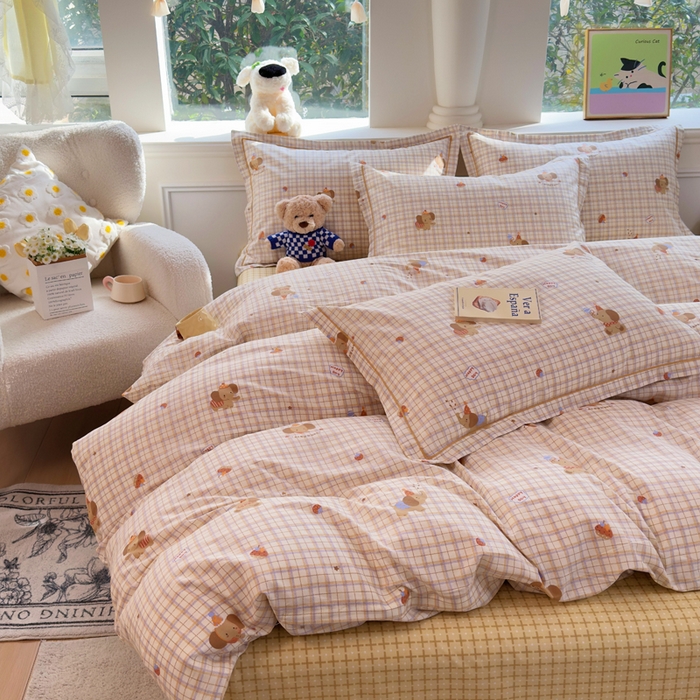 91家纺网 家纺一手货源 找家纺 铭博家纺 2025新款直播热款全棉吊边一字绣工艺款13070印花全棉单床单 吉象条格-咖