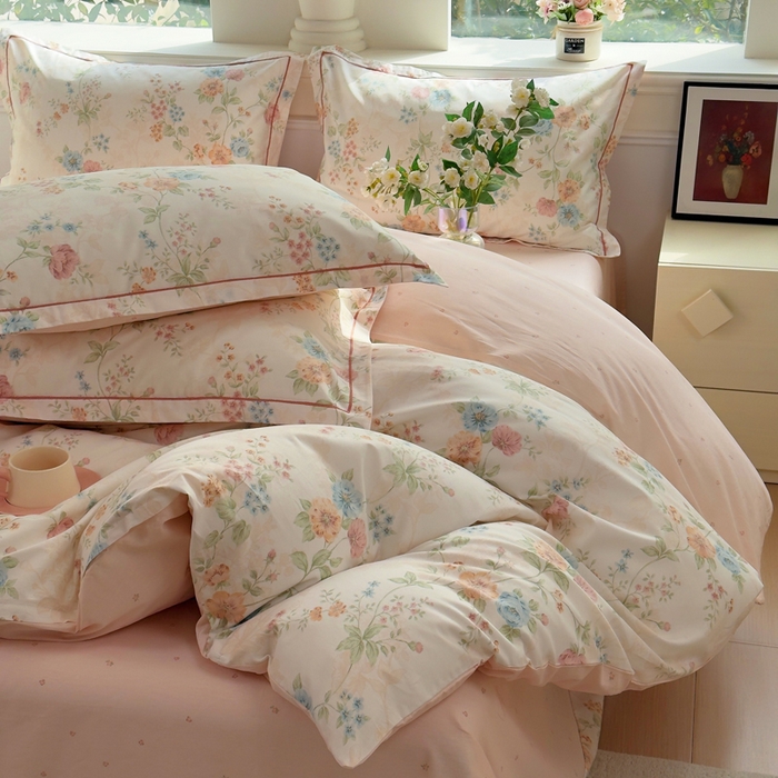 91家纺网 家纺一手货源 找家纺 铭博家纺 2025新款直播热款全棉吊边一字绣工艺款13070印花全棉单床单 旷野风眠