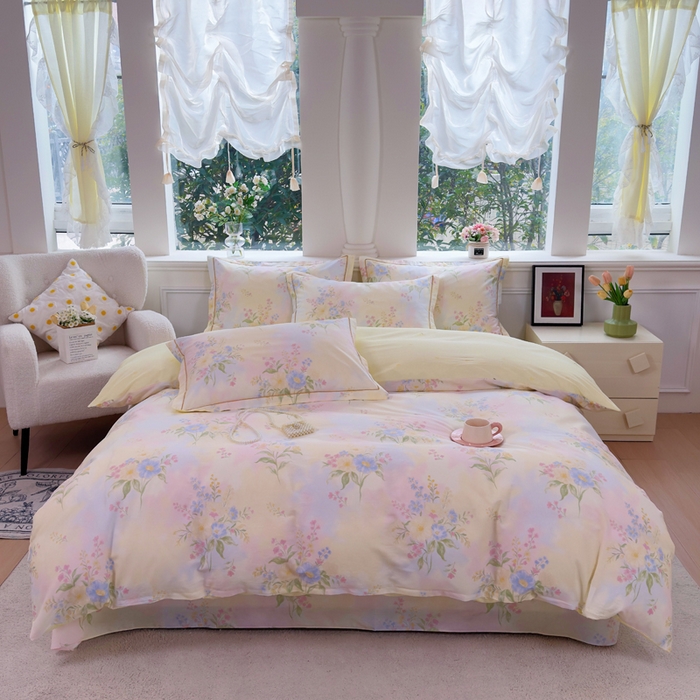 91家纺网 家纺一手货源 找家纺 铭博家纺 2025新款直播热款全棉吊边一字绣工艺款13070印花全棉单床单 琪花瑶草