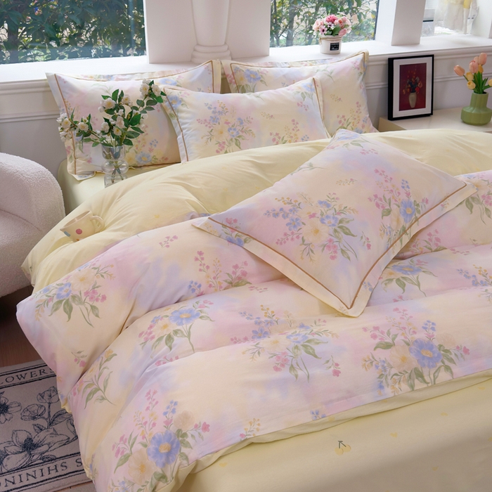 91家纺网 家纺一手货源 找家纺 铭博家纺 2025新款直播热款全棉吊边一字绣工艺款13070印花全棉单床单 琪花瑶草