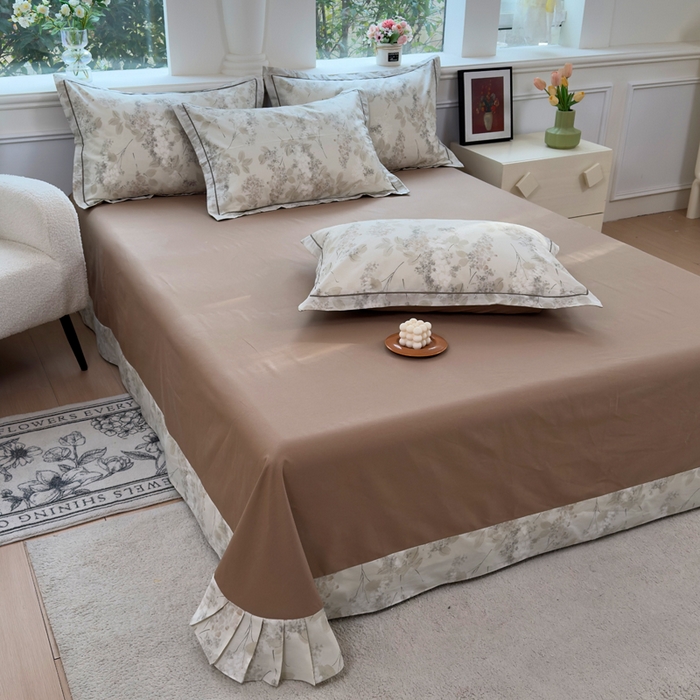 铭博家纺 2025新款直播热款全棉吊边一字绣工艺款13070印花全棉单床单 秋晚云山