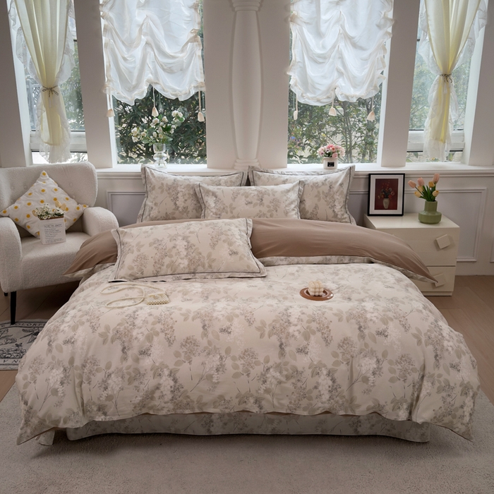 91家纺网 家纺一手货源 找家纺 铭博家纺 2025新款直播热款全棉吊边一字绣工艺款13070印花全棉单床单 秋晚云山