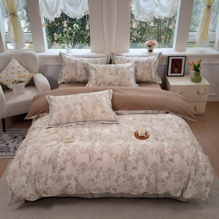 91家纺网 家纺一手货源 找家纺 铭博家纺 2025新款直播热款全棉吊边一字绣工艺款13070印花全棉单床单 秋晚云山