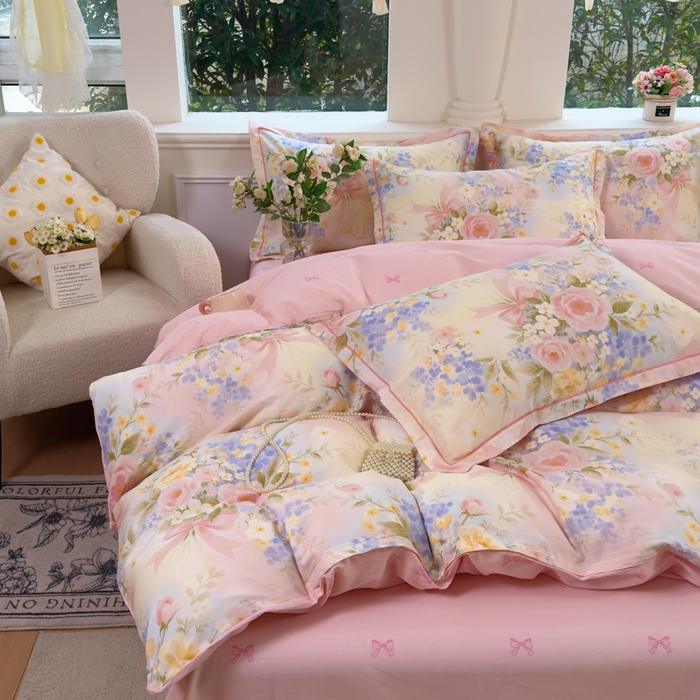 91家纺网 家纺一手货源 找家纺 铭博家纺 2025新款直播热款全棉吊边一字绣工艺款13070印花全棉单床单 水墨嫣然