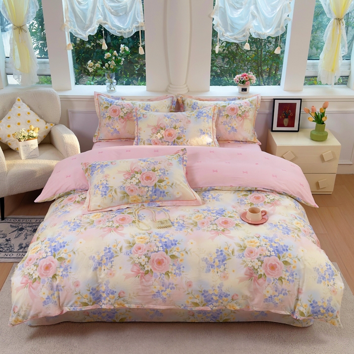 91家纺网 家纺一手货源 找家纺 铭博家纺 2025新款直播热款全棉吊边一字绣工艺款13070印花全棉单床单 水墨嫣然