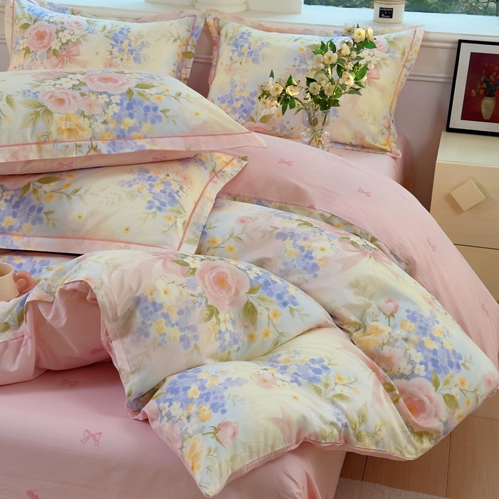 91家纺网 家纺一手货源 找家纺 铭博家纺 2025新款直播热款全棉吊边一字绣工艺款13070印花全棉单床单 水墨嫣然