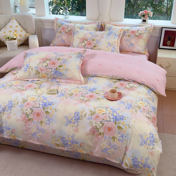 91家纺网 家纺一手货源 找家纺 铭博家纺 2025新款直播热款全棉吊边一字绣工艺款13070印花全棉单床单 水墨嫣然