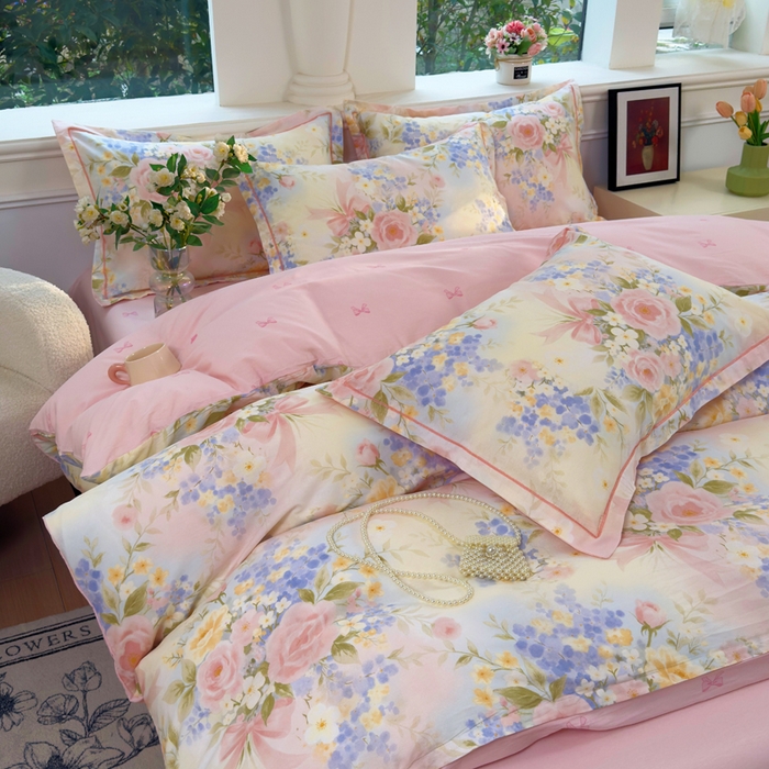 91家纺网 家纺一手货源 找家纺 铭博家纺 2025新款直播热款全棉吊边一字绣工艺款13070印花全棉单床单 水墨嫣然