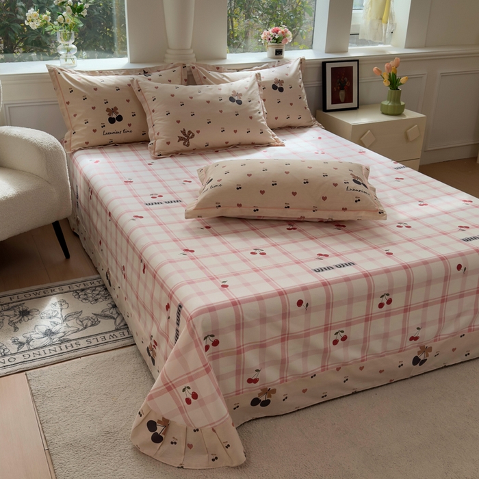 铭博家纺 2025新款直播热款全棉吊边一字绣工艺款13070印花全棉单床单 小丸子-咖