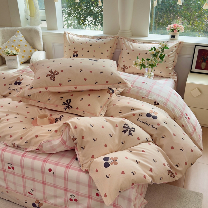 91家纺网 家纺一手货源 找家纺 铭博家纺 2025新款直播热款全棉吊边一字绣工艺款13070印花全棉单床单 小丸子-咖