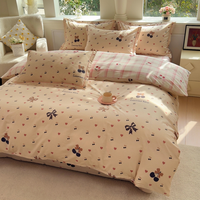 91家纺网 家纺一手货源 找家纺 铭博家纺 2025新款直播热款全棉吊边一字绣工艺款13070印花全棉单床单 小丸子-咖