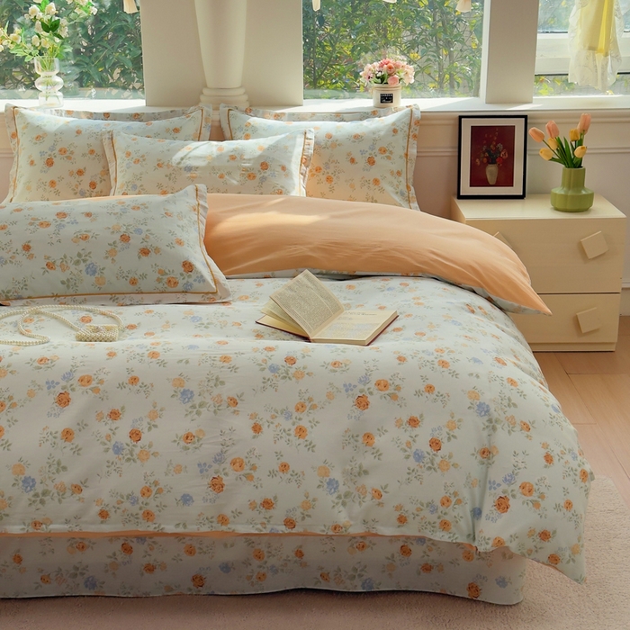 91家纺网 家纺一手货源 找家纺 铭博家纺 2025新款直播热款全棉吊边一字绣工艺款13070印花全棉单床单 烟雨江南-兰