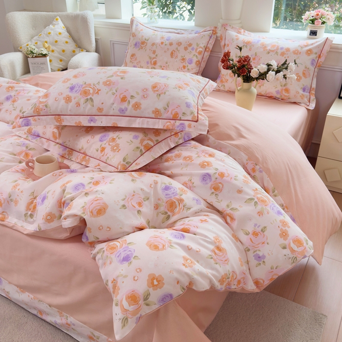 91家纺网 家纺一手货源 找家纺 （总）铭博家纺 2026新款13070新款100%全棉纯棉印花工艺款吊边四件套