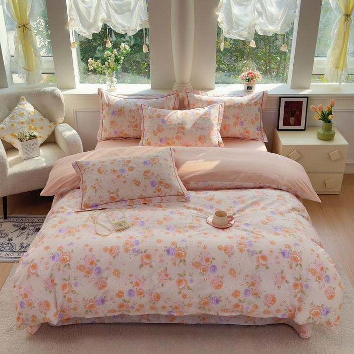 91家纺网 家纺一手货源 找家纺 （总）铭博家纺 2026新款13070新款100%全棉纯棉印花工艺款吊边四件套