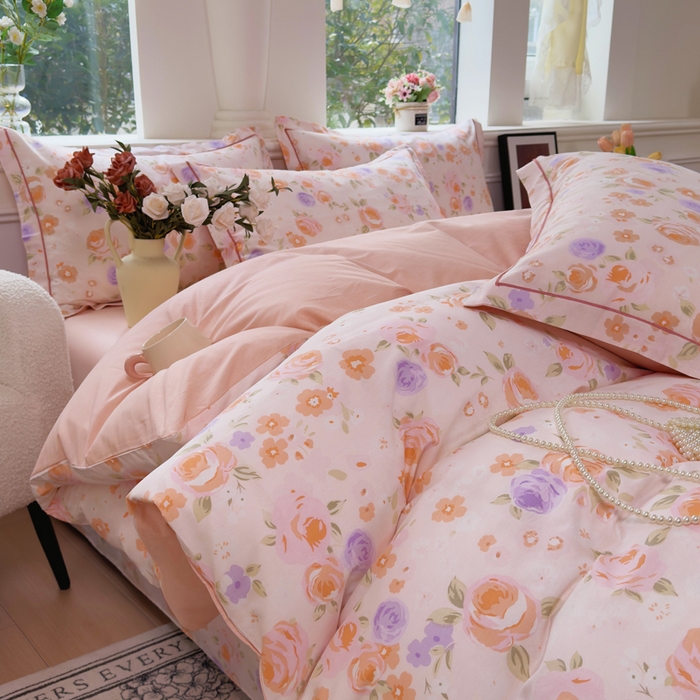 91家纺网 家纺一手货源 找家纺 （总）铭博家纺 2026新款13070新款100%全棉纯棉印花工艺款吊边四件套