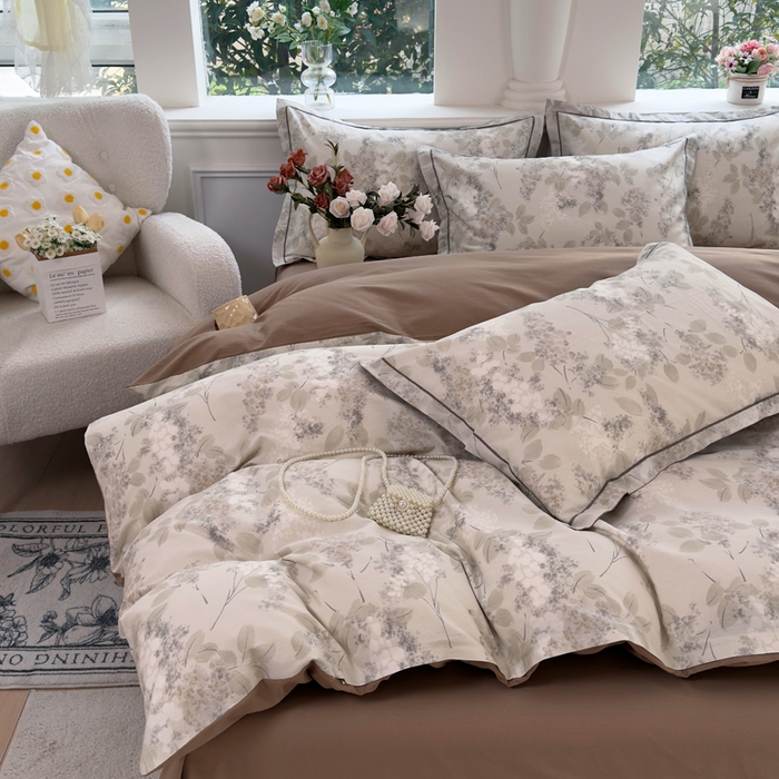 91家纺网 家纺一手货源 找家纺 铭博家纺 2026新款13070新款100%全棉纯棉印花工艺款吊边四件套 秋晚云山