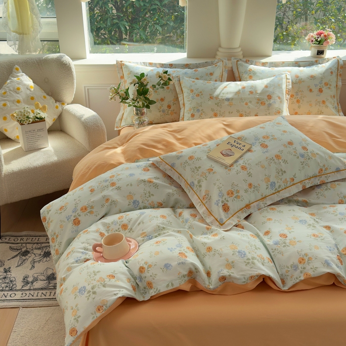 91家纺网 家纺一手货源 找家纺 铭博家纺 2026新款13070新款100%全棉纯棉印花工艺款吊边四件套 烟雨江南-兰