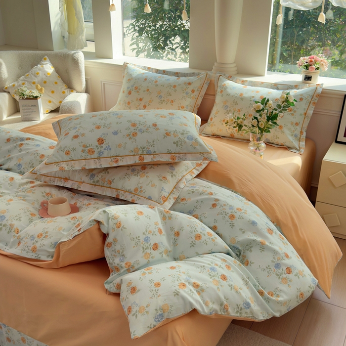 91家纺网 家纺一手货源 找家纺 铭博家纺 2026新款13070新款100%全棉纯棉印花工艺款吊边四件套 烟雨江南-兰